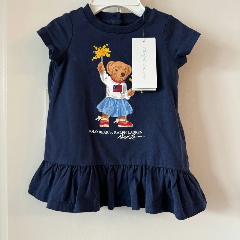 NWT Ralph Lauren Baby Polo Bear Tee Dress & Bloomer Set
